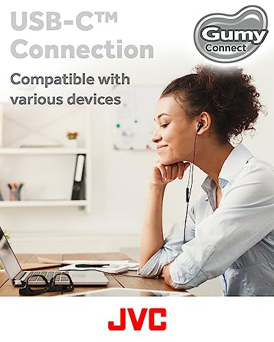 JVC Gumy Connect USB-C 유선 이어버드 헤드폰, 비디오 및 게임용 지연 없음, 내장 DAC는 소음을 줄이고 사운드 품질을 향상시킵니다. 직경 9.2mm 네오디뮴 드라이버 - HAFR9UCW (화이트) - color: 화이트., size: USB-C Jack