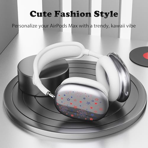 for AirPods Max 2/1 Headphones 4th of July Patriotic Ear Covers | America Stars Clear Ear Cups Cover | White Silicone Ear Pad Case Headband Cover for Apple AirPods Max 2/1 (2026/2024/2020) - color: America Stars D