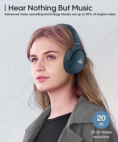 INFURTURE Active Noise Cancelling Over Ear Bluetooth Headphone Deep Bass H1 | Comfortable, Hi-Fi Stereo, 90H Playtime, Low Latency, Foldable Lightweight for Travel, Office, Sport Running - Blue - color: Blue