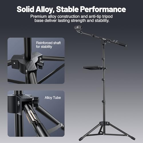 Phenyx Pro Adjustable Microphone Stand with Large Tray MA-S1 | 22 x 16 cm Tray, Adjustable Height, Dual Mic Clips, Carrying Bag, Live Streaming, Recording, Speeches