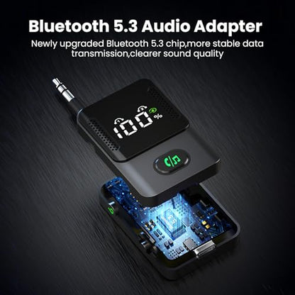 Bluetooth Transmitter Receiver for Airplane, TVs, 2 in 1 Wireless Bluetooth 5.3 Adapter Compatible with 2 Headphones, Cell Phones, 3.5mm AUX Jack Car Transmitter with LED Digital Display - color: Black