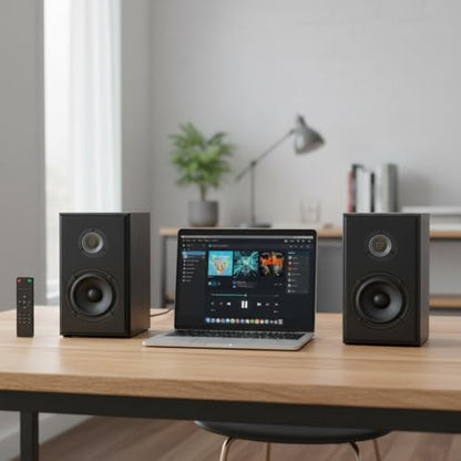 4 inches Active Bluetooth Bookshelf Speakers with AMT Tweeter | 60W Computer Speakers for Music and Gaming,2.0 Speakers for Desktop PC or Laptop, RCA,Optocal,HDMI ARC And USB Input - size: 4 inches
