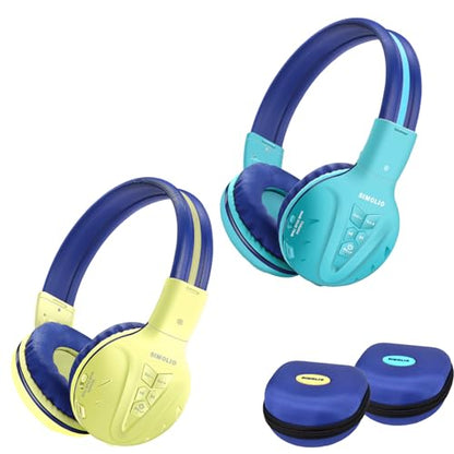 SIMOLIO 2Pack Wireless Kids Headphones with Share Port, Bluetooth 6.0 w/Mic | 75/85/94dB Volume Limit, Durable & Foldable Stero Headsets w/Travel Case for School iPad Tablet Toddler Teens, USB C Charging - color: Mint & Yellow