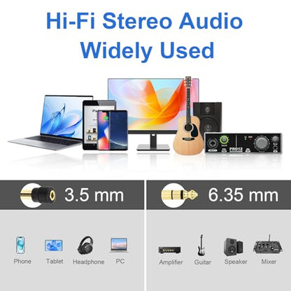 Aqdocvf 4‑Pack 3.5mm to 1/4" Adapter, Upgrade Headphone Jack Adapter | 1/4" to 3.5mm Stereo Headphone Adapter Gold‑Plated for Aux Cable, Headphones, Piano, Drums, Amp Adapters - color: Copper Gold-plated