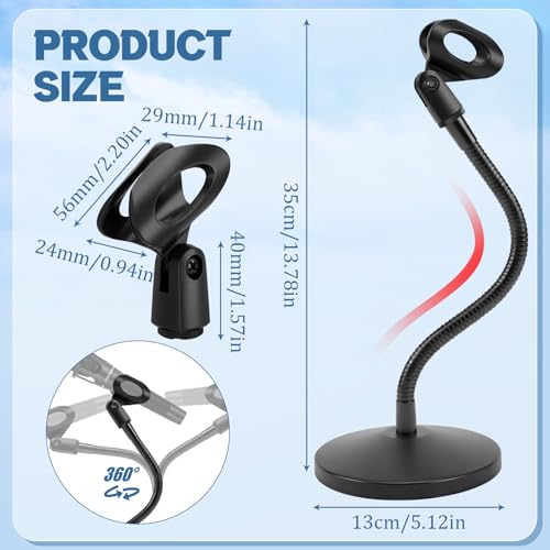 DoubleFill 2 Pcs 13.8" Desktop Microphone Stand Adjustable Heavy Duty Flexible Gooseneck Mic Stand Metal Round Base Tabletop Mic Holder for Podium Podcast Lecture Streaming Recording Gaming Studio