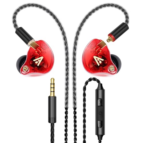 Audiovance Vibes 202M HiFi Wired Earbuds in-Ear Monitor Headphones with Mic - color: 3-Red