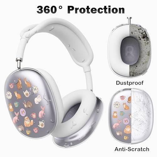 for AirPods Max Headphones Cat Kitten Ear Covers for AirPods Max 2 | Cute Clear Ear Cups Cover | White Silicone Ear Pad Case Headband Cover for Apple AirPods Max 2/1 (2026/2024/2020) - color: Cat A/White
