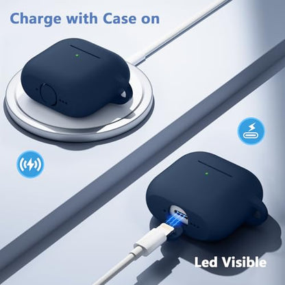 for Airpods 4th Generation Case Cover(2024),Soft Silicone Full Protective Case for AirPods 4 Case with Keychain & Cleaner Kit,Compatible with Apple Airpods 4 for Women,Men（Darkblue） - color: Darkblue