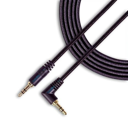 SatelliteSale Auxiliary 3.5mm Right Angle Audio Jack Male to Male Digital Stereo Aux Cable Universal Wire Black Nylon Cord 30 feet - size: 30 Feet
