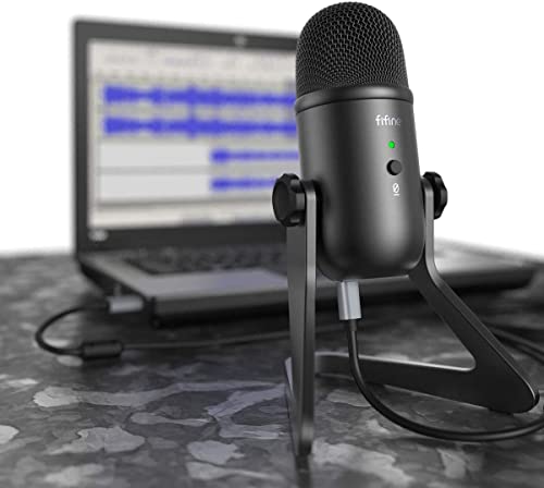 FIFINE K678 USB Podcast Microphone for Recording Streaming | Condenser Computer Mic for PC Mac, Headphone Output&Volume Control, Mic Gain Control, Mute Button, Vocal, YouTube, Gaming