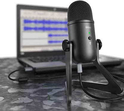 FIFINE K678 USB Podcast Microphone for Recording Streaming | Condenser Computer Mic for PC Mac, Headphone Output&Volume Control, Mic Gain Control, Mute Button, Vocal, YouTube, Gaming