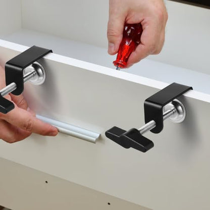Totority 2 Pack Table Mount Clamps, Low Profile Metal Desk C-Clamp | Black Metal C-Clamps for Desk Mounting, Microphone Arms, Studio Setups, and Workspace Organization with Compact Design