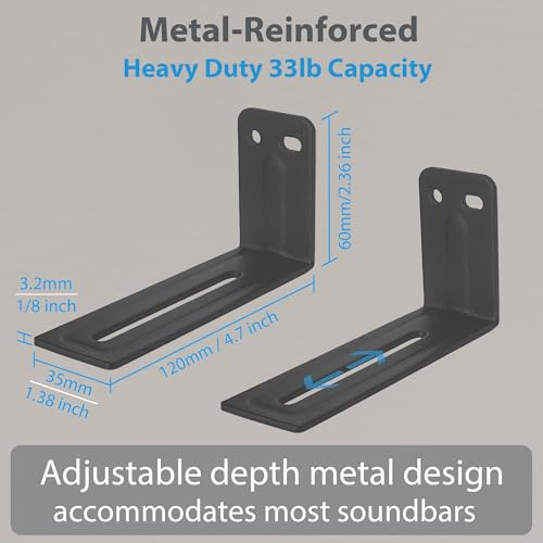 TERDEWE Soundbar Wall Mount Bracket - Works with All Soundbars Including Samsung, Vizio, LG, & More - Depth Adjustable for Dolby Atmos Soundbars，Soundbar Mount Shelf