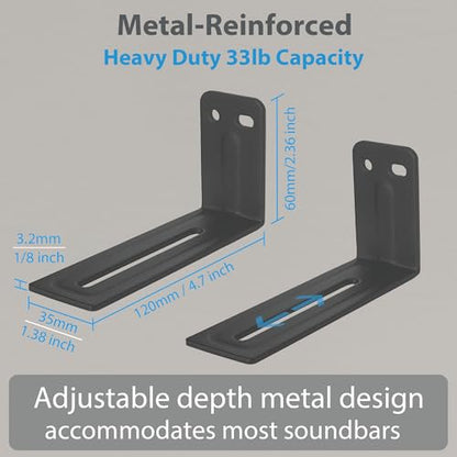 TERDEWE Soundbar Wall Mount Bracket - Works with All Soundbars Including Samsung, Vizio, LG, & More - Depth Adjustable for Dolby Atmos Soundbars，Soundbar Mount Shelf