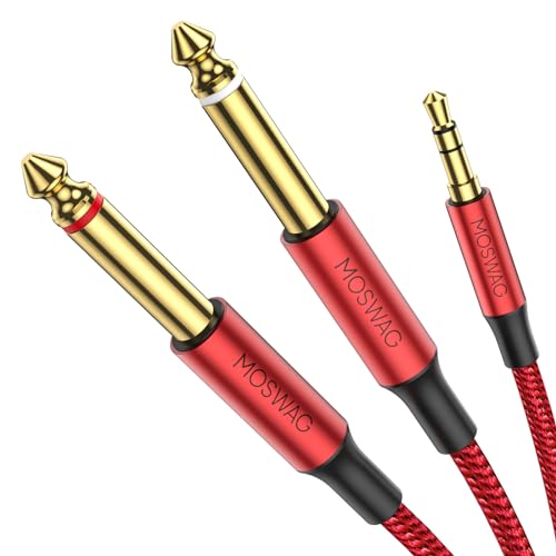 MOSWAG 3.5mm 1/8" TRS to 2 x 6.35mm 1/4" TS Mono Y Cable 3.28FT/1Meter Splitter Cable Compatible with Phone,iPod,Laptop,CD Players,Power Amplifier,Mixer,Home Stereo Systems - color: Red, size: 3.28FT/1Meter