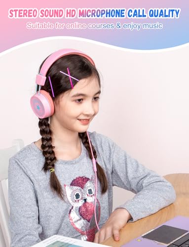 New Bee 2 Pack Kids Headphones with Microphone, 85dB/94dB Safe Volume Limited Childrens Headset, Foldable Wired Toddler Headphones Over Ear for School Travel Mac/Android/Kindle/Tablet/Pad Blue Pink - color: Blue Pink-2 Pack, size: wired