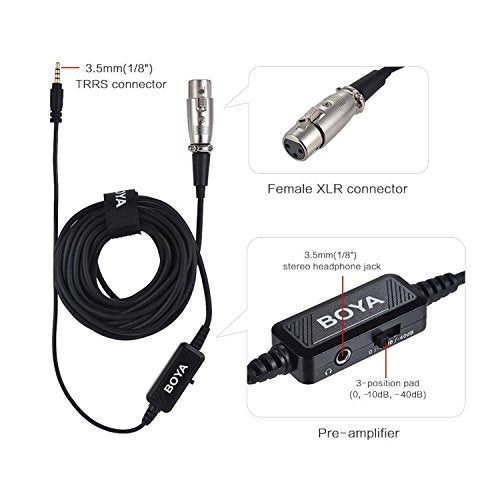 BOYA BCA6 XLR Female to 3.5mm TRRS Connector Adjustable Volume Microphone Cable Adapter Mini Jack AUX Cord Audio Wire 6m Compatible with iPad iPhone iPod Touch Android Mobile Devices