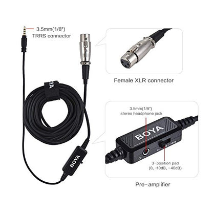 BOYA BCA6 XLR Female to 3.5mm TRRS Connector Adjustable Volume Microphone Cable Adapter Mini Jack AUX Cord Audio Wire 6m Compatible with iPad iPhone iPod Touch Android Mobile Devices