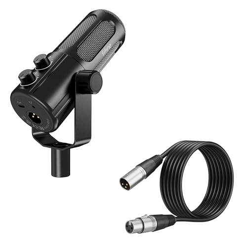 FIFINE Podcast Microphone with XLR Cable Bundle, USB Recording Vocal Mic with Frequency Respond Adjustment, Mute Button, Headphone Monitoring, Dynamic Microphone with 10ft Audio Cable-Tank6+L9