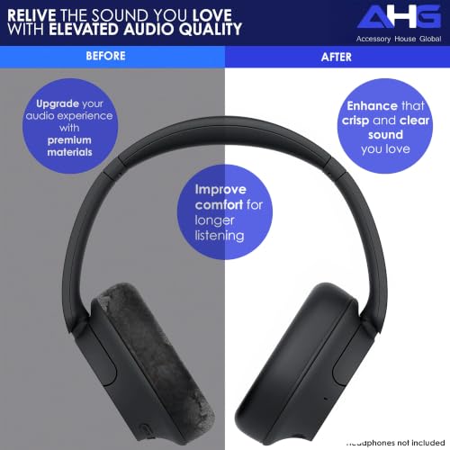 AHG Accessory House Global Premium Replacement Ear Pads Compatible with Sony WH-CH720N / WH-CH710N Headphones Premium Protein Leather Ear Cushions, Easy DIY Fit, Soft High-Density Foam (Black) - color: Black