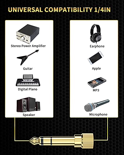 6.35mm to 3.5mm Audio Adapter, Gold Plated Screw-On Stereo Adapter for Compatible Devices (2Pcs) - Check Compatibility Before Use - size: 2 PACK-Upgrade