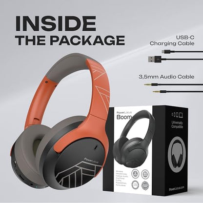 PowerLocus Bluetooth Headphones Over Ear, 60H Playtime, 4 EQ Modes Wireless Headphones with Microphone, Hi-Fi Stereo Deep Bass Foldable Headphone, Soft Foam Ear Cups,Fast Charging for Travel/PC/Phones - color: Grey/Orange
