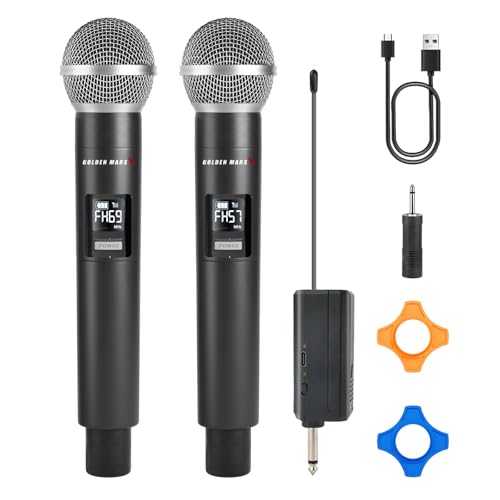 Handheld Wireless Microphones for Karaoke Singing with 500 FT Reception | 2.4GHz, Rechargeable Dual Microfonos Inalambricos Set Stable Receiving for DJ Church Party Wedding Speaking Meeting Classroom