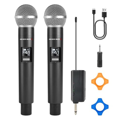 Handheld Wireless Microphones for Karaoke Singing with 500 FT Reception | 2.4GHz, Rechargeable Dual Microfonos Inalambricos Set Stable Receiving for DJ Church Party Wedding Speaking Meeting Classroom