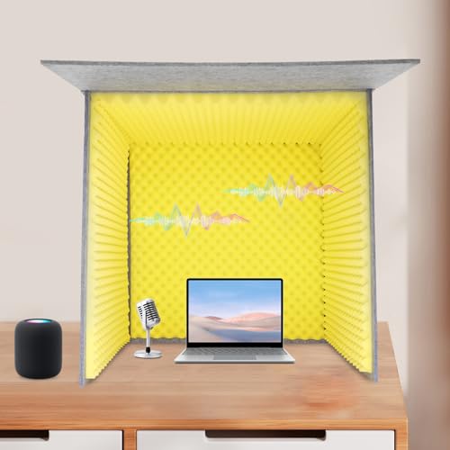 Desktop Soundproof Cover, Isolation Booth, Vocal Sound Absorbing Shield, Portable Vocal Recording Booth, Sound Proof Foam Room, Microphone Isolation Booth Cube, for Office, Home Studio (Yellow)