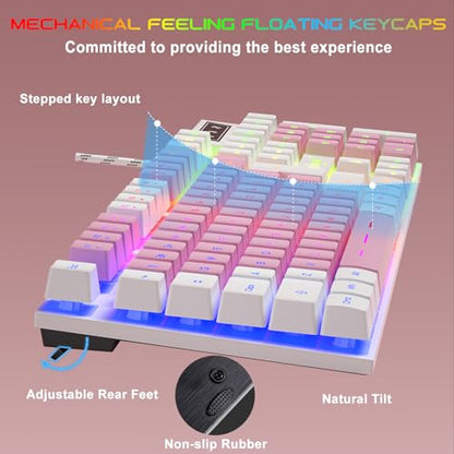 BlueFinger RGB Gaming Keyboard and Backlit Mouse and Headset Combo, USB Wired Backlit Keyboard, LED Gaming Mouse Set, Headset with Microphone for Laptop PC Computer Game and Work (White & Pink) - color: White & Pink