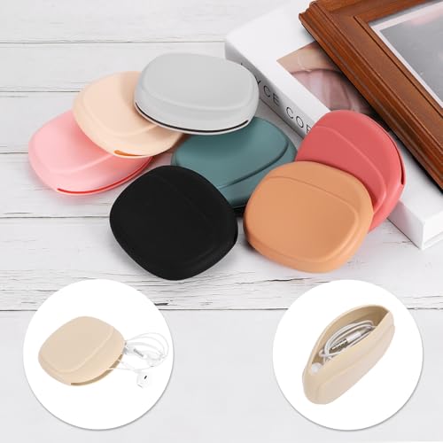 HARFINGTON Earbuds Cases, Wired Earphone Case Holder Organizer, Silicone Ear Buds Case Small for USB Cable, Earphones, Beige - color: Beige