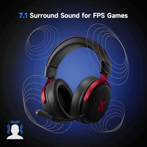 MCHOSE V9 PRO Wireless Gaming Headset 7.1 Surround Sound for PS5 PS4 PC SWITCH TOPSPEED Gaming Headphones, Noise Canceling Mic, 250Hr Battery, Low 15ms Latency, Lightweight, BT 5.3 FPS Games Black&Red - color: V9PRO-Black/Red