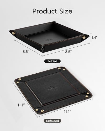 VLANDO Valet Tray, Foldable PU Leather Catchall Tray, Black - color: Black, size: Square