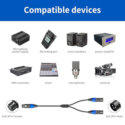 2Pack XLR Female to Dual Male Y Splitter Cable, Female XLR to 2 Male Y Cable,3Pin Y Splitter 1 F to 2 M for Micphone Mixer 2FT - color: XLR 1F To 2 M, size: 2FT
