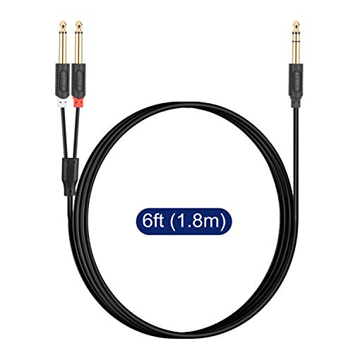 J&D 1/4 Inch TRS to Dual TS Y Splitter Cable, Gold Plated 6.35mm Stereo Male to 2 Mono Male Breakout Cable for Audio Interface, Mixer, Amplifier [Audiowave Series], 6 Feet - size: 6 Feet