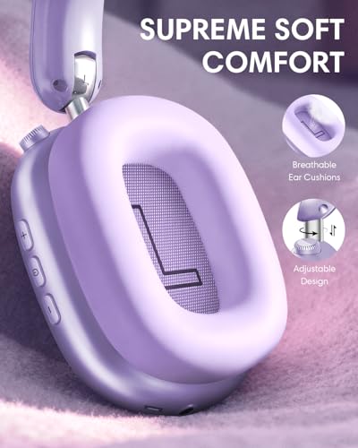 Wentronic Y02 Active Noise Cancelling Wireless Headphones, Purple | Over-Ear, Bluetooth, 60H Playtime,Crystal Clear Calls, Hi-Res Audio, Big Bass, Foldable Lightweight for Travel Home Office - color: Purple