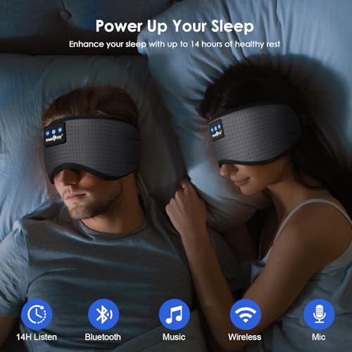 MUSICOZY Sleep Headphones Bluetooth 5.4 Sleep Mask with HD Sound | Breathable Flat Design with Cooling Lining, Washable Headband, 14 Hours Playtime for Travel Meditation Relaxation Gifts - color: Gray