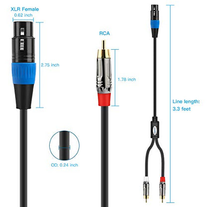 JOLGOO 언밸런스 XLR 암 - 듀얼 RCA Y 스플리터 브레이크 아웃 케이블, XLR 암 1개 - RCA 수 Y 브레이크 아웃 케이블 어댑터 코드, 1m(3.3피트) - size: 3.3 Feet, style: XLR 암 - 듀얼 RCA 수