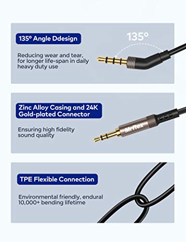 Mr Rex 3.5mm to 2.5mm Aux Cable Cord [2-Pack, 5ft+6.5ft], Replacement Audio Cable Cord Wire Compatible for Bose 700 QuietComfort QC45 QC35II QC35 QC25 Noise Cancelling Headphone, JBL E45BT Earphone. - size: 2-Pack, 5FT+6.5FT
