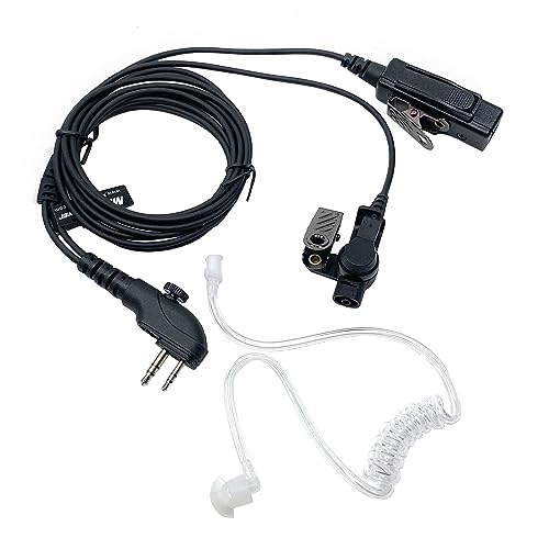 MaximalPower Clear Coil Tube Earbud Headset earpice with PTT Mic for HYTERA HYT Radio with Kevlar Reinforced Cable 2-Pin with Screw