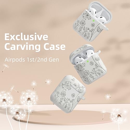 Lerobo for AirPod Case 2nd/1st Generation with Keychain | Flower Engraved Soft Silicone Cover for AirPods 2 Case, Wireless Charging, Shockproof, One-piece Design, Starlight - color: Starlight