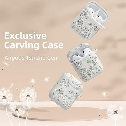 Lerobo for AirPod Case 2nd/1st Generation with Keychain | Flower Engraved Soft Silicone Cover for AirPods 2 Case, Wireless Charging, Shockproof, One-piece Design, Starlight - color: Starlight