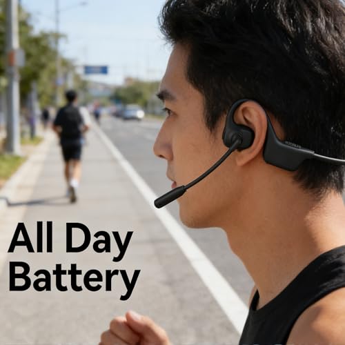 Bluetooth Headset with Microphone, Open Ear Headphones with Mic, Truck Driver Headset, Noise Cancelling Wireless Headset with Mute Button, Designed for Meeting, Home Office,Driving (Black)