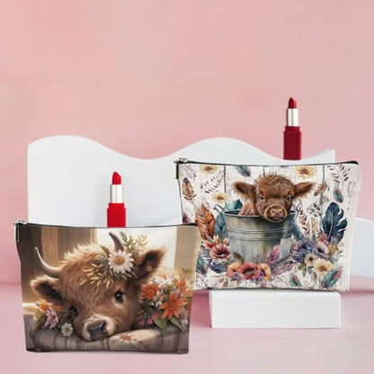4 PCs Highland Cow Makeup Bag Highland Cow Gifts Cosmetic Bag - color: highland cow makeup bag