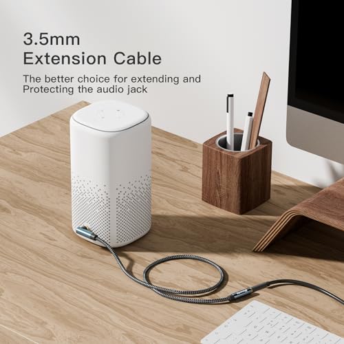 3.5mm Headphone Extension Cable 6FT Right Angle 3.5mm Male to Female Stereo Audio Extension Cable/90 Degree Right Angle Aux Cable for Smartphones, Tablets, Media Players