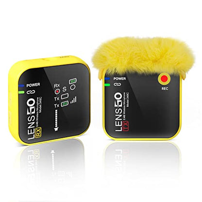 LENSGO 348C 2.4Ghz Wireless Lavalier Microphone 32GB TF Card Slot Compact Lav Mic 1 Transmitter and 1 Receiver Wireless Lapel Microphone for iPhone Smartphone Camera Vlog YouTube Interview Streaming Y - color: Yellow-1s