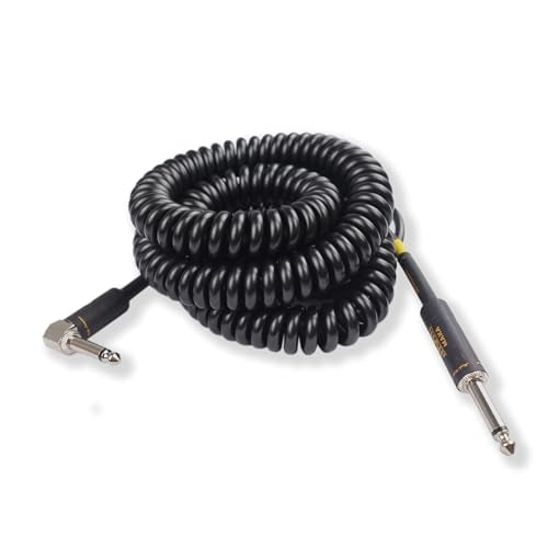 Premium Guitar Coil Cable 20 Feet, Instrument Coiled Curly Cord for Guitar Bass, 1/4 inch Right Angle to Straight, Pearl Black - size: 20' (Pearl Black)