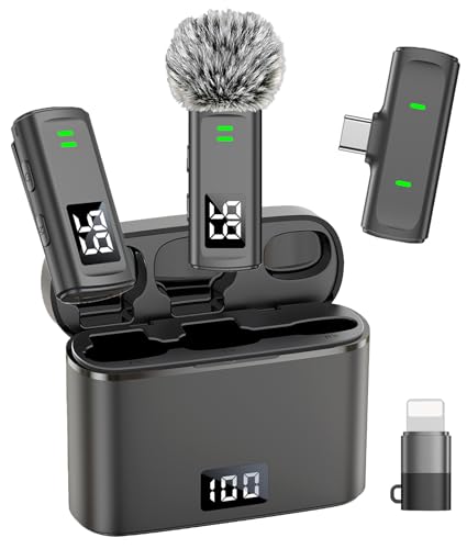 NPTCL Wireless Lavalier Mini Microphone for iPhone Video Recording | Noise Canceling Lapel Lav USB C Mic, LED Digital Charge Display, 35 Hour Charging Case for Vlog Youtube Tiktok Podcast - style: USB-C