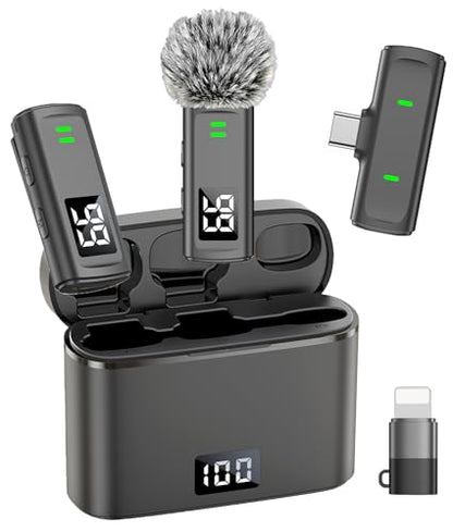 NPTCL Wireless Lavalier Mini Microphone for iPhone Video Recording | Noise Canceling Lapel Lav USB C Mic, LED Digital Charge Display, 35 Hour Charging Case for Vlog Youtube Tiktok Podcast - style: USB-C