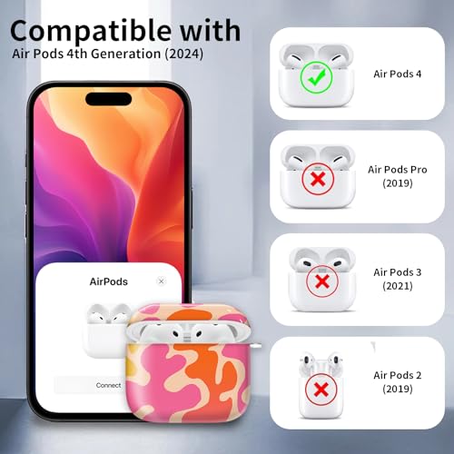 Cute Case Cover Compatible with AirPods 4th Generation 2024, Shockproof for Women & Girls with Cute Golden Round Buckle – Protective, Anti-Drop Design(Cute Pink Beige) - color: Cute Pink Beige